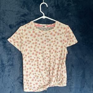 SO. Floral Lightweight Pink Short Sleeve Shirt Womans Size Medium